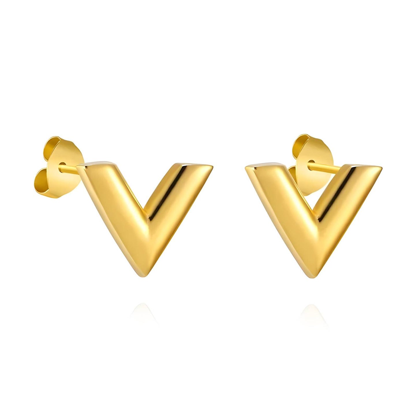 18K gold plated Stainless steel "Letter "V"" earrings, Intensity